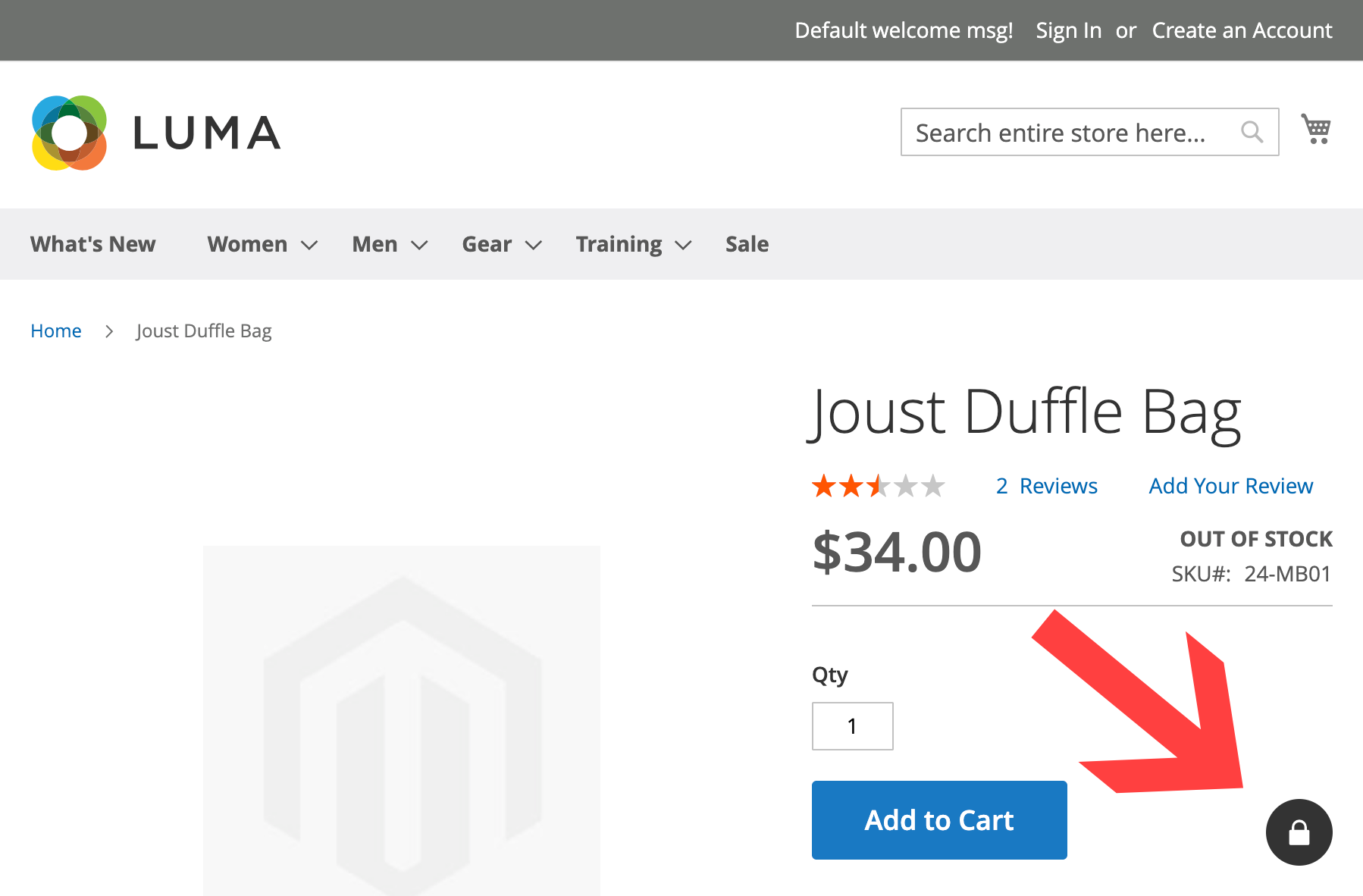 Padlock icon in the bottom-right corner of the storefront