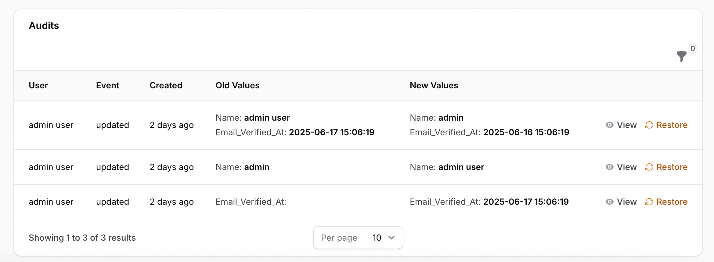 Filament Audit Relation Manager