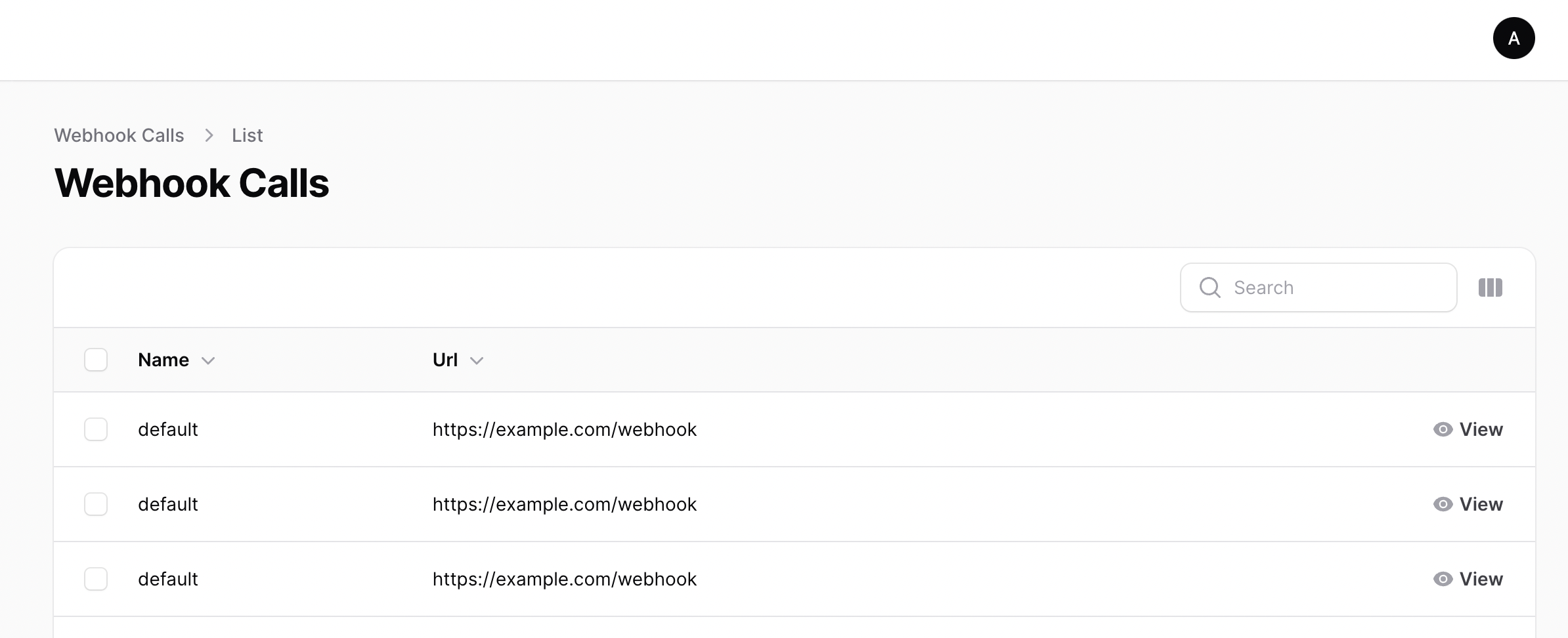 Filament Webhook Calls resource list