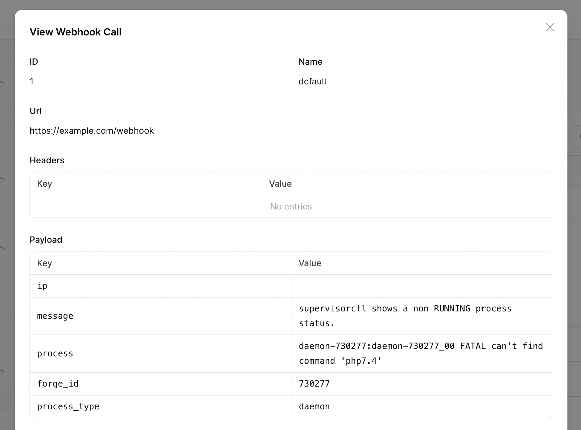 Filament Webhook Calls view record