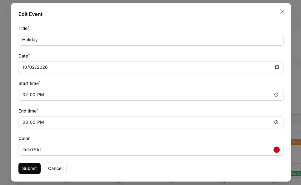 Create and Edit Event Modal