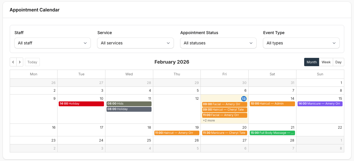 Calendar with filters