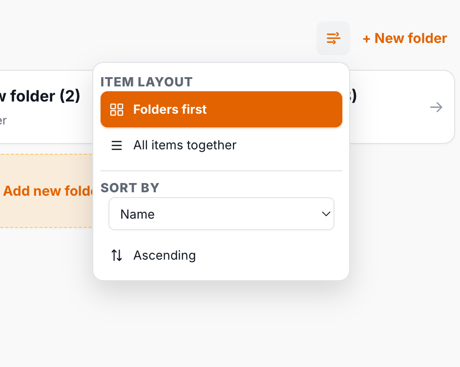 Item layout and sorting