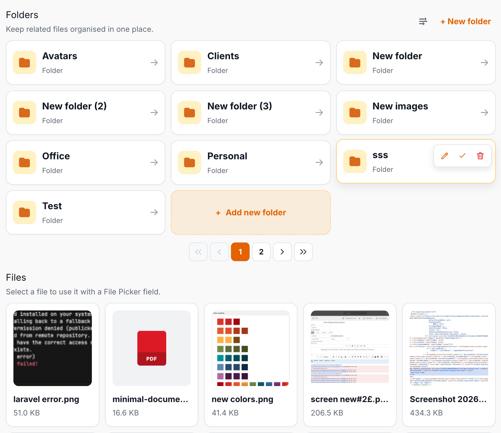 Separate folder and file pagination