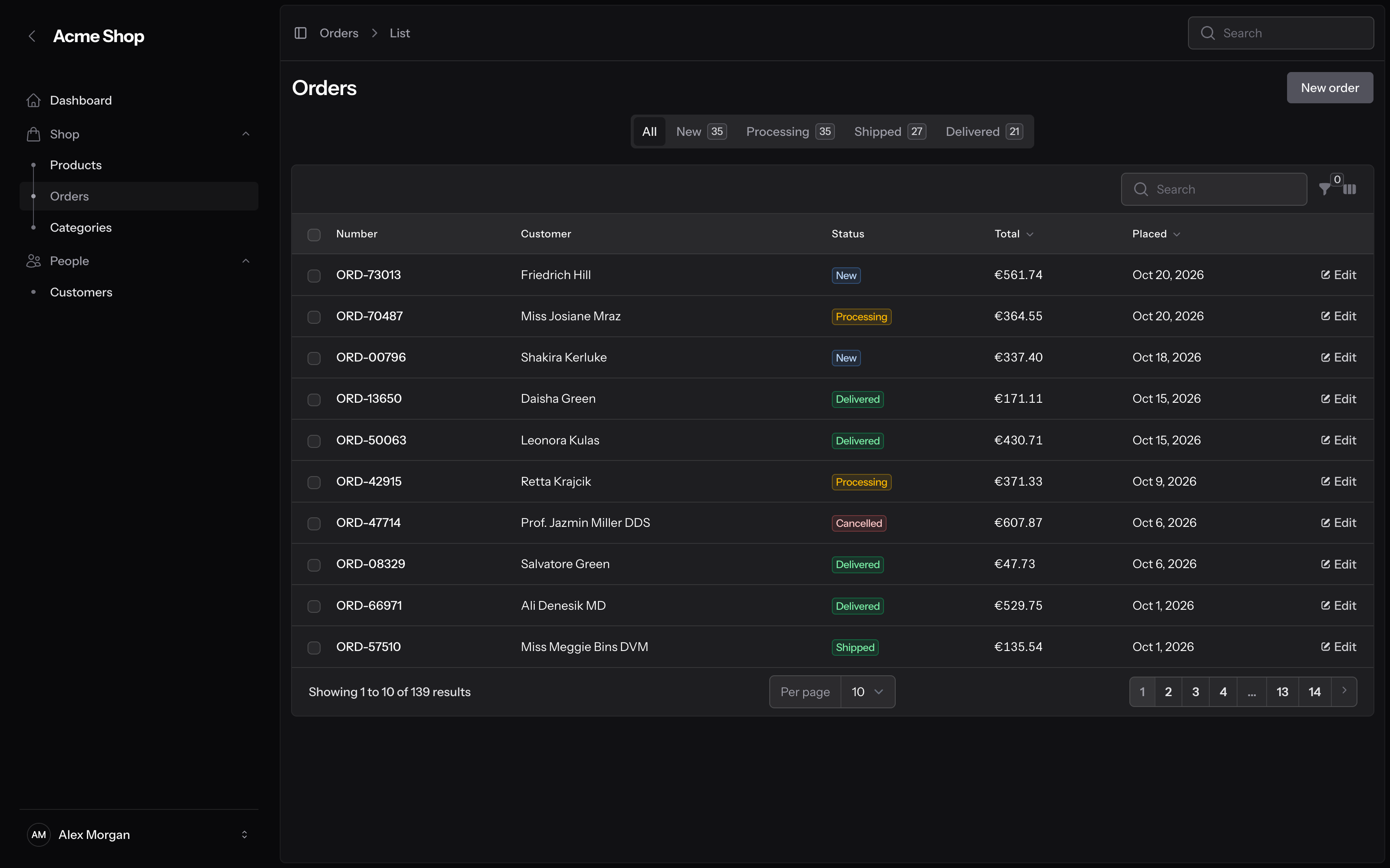 Compact orders list, dark