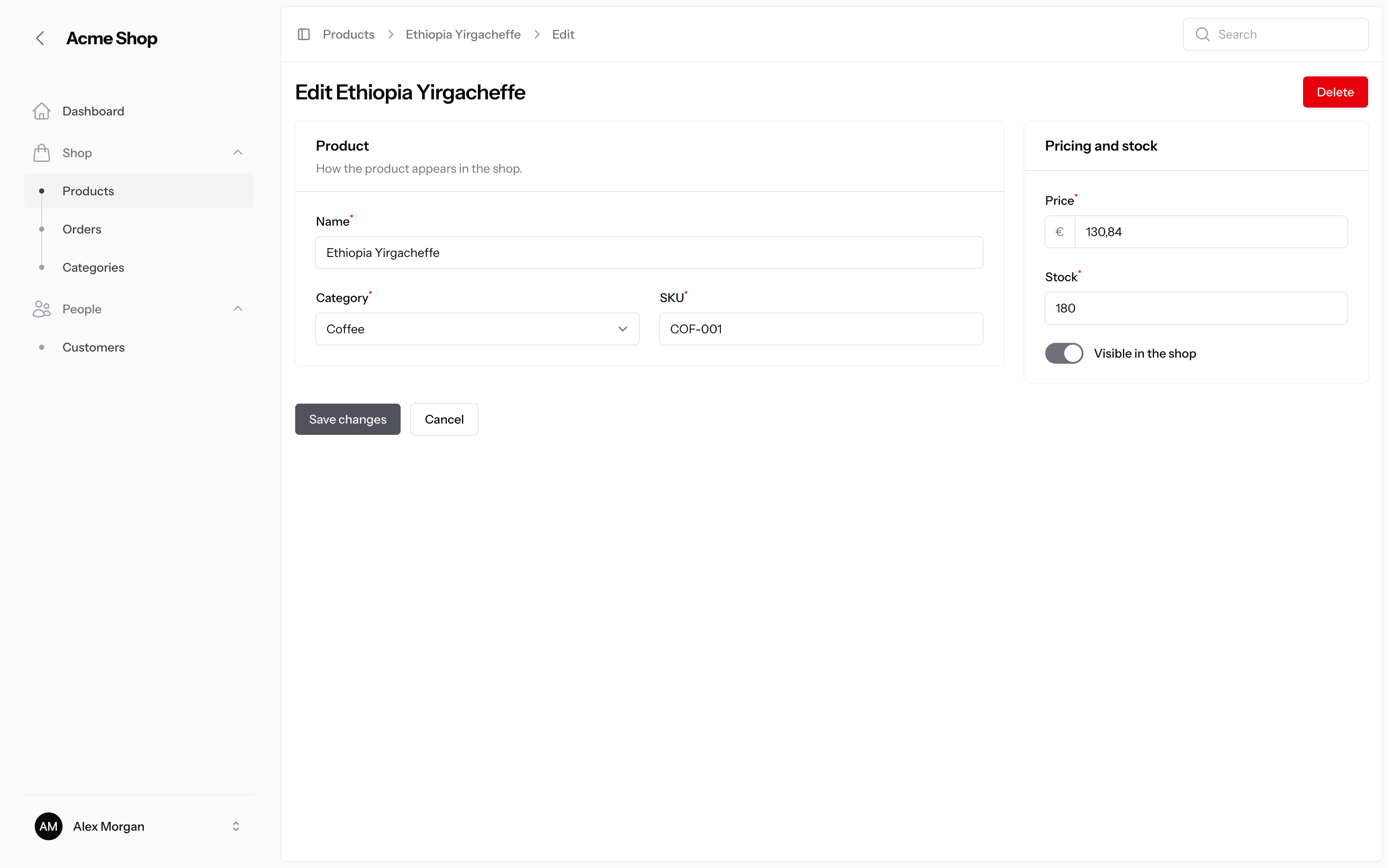 Edit form, light