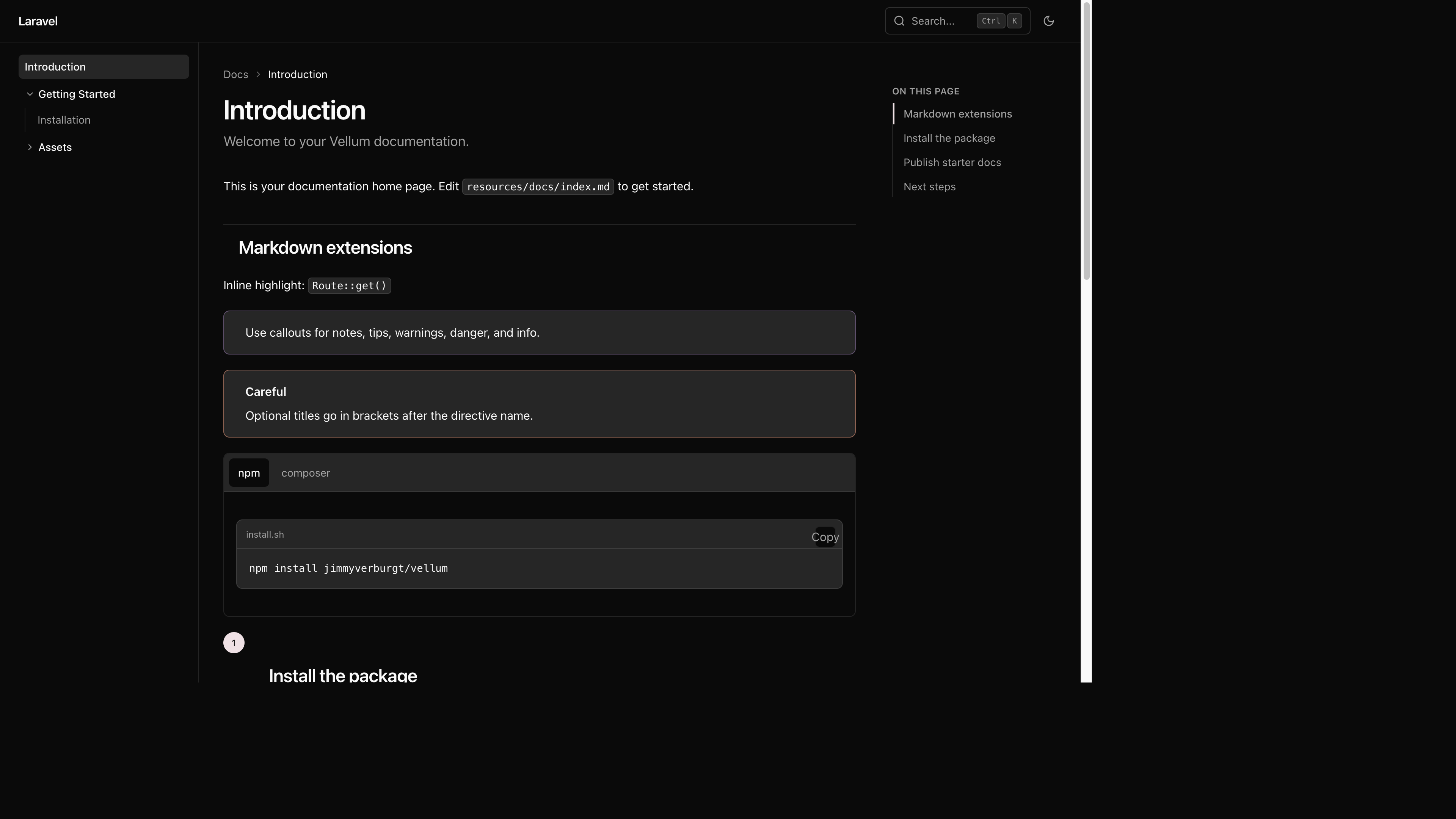 Vellum docs dark theme