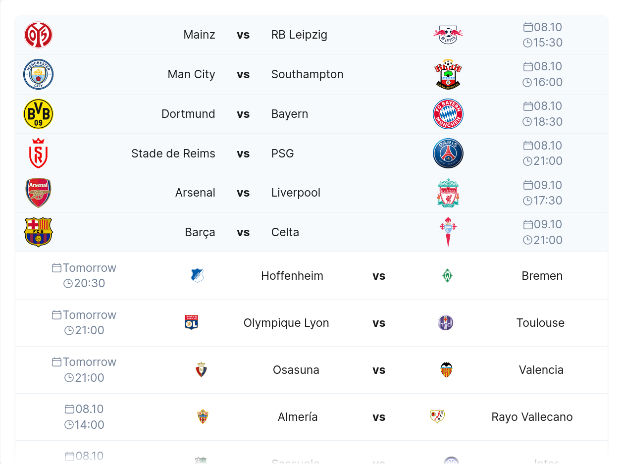 Upcoming matches