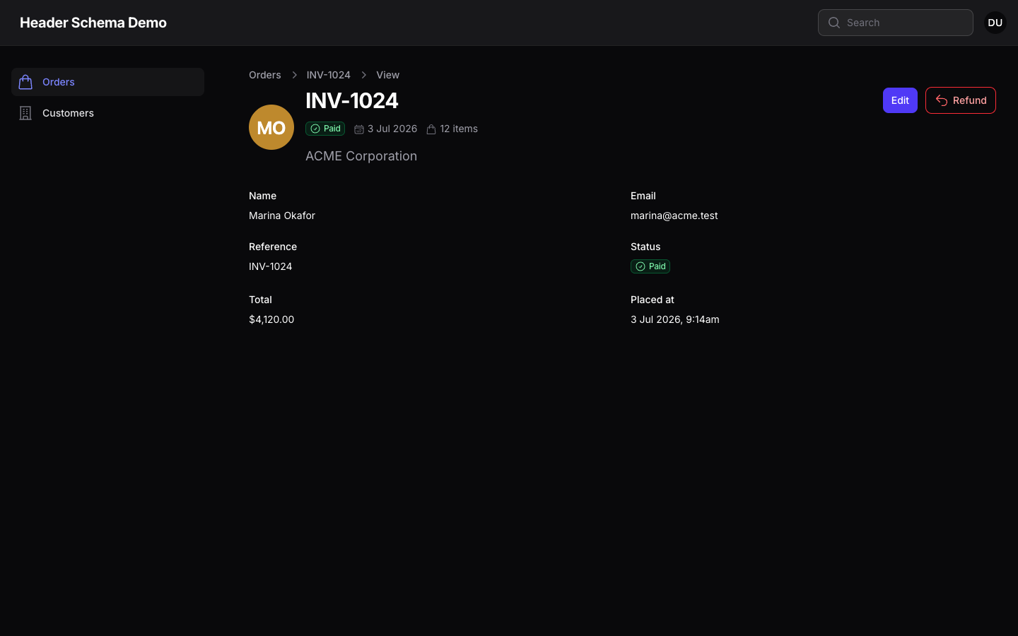 The same record page header in dark mode