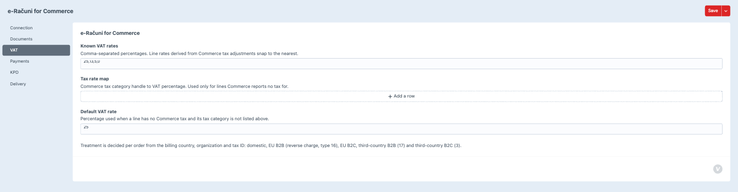 VAT settings
