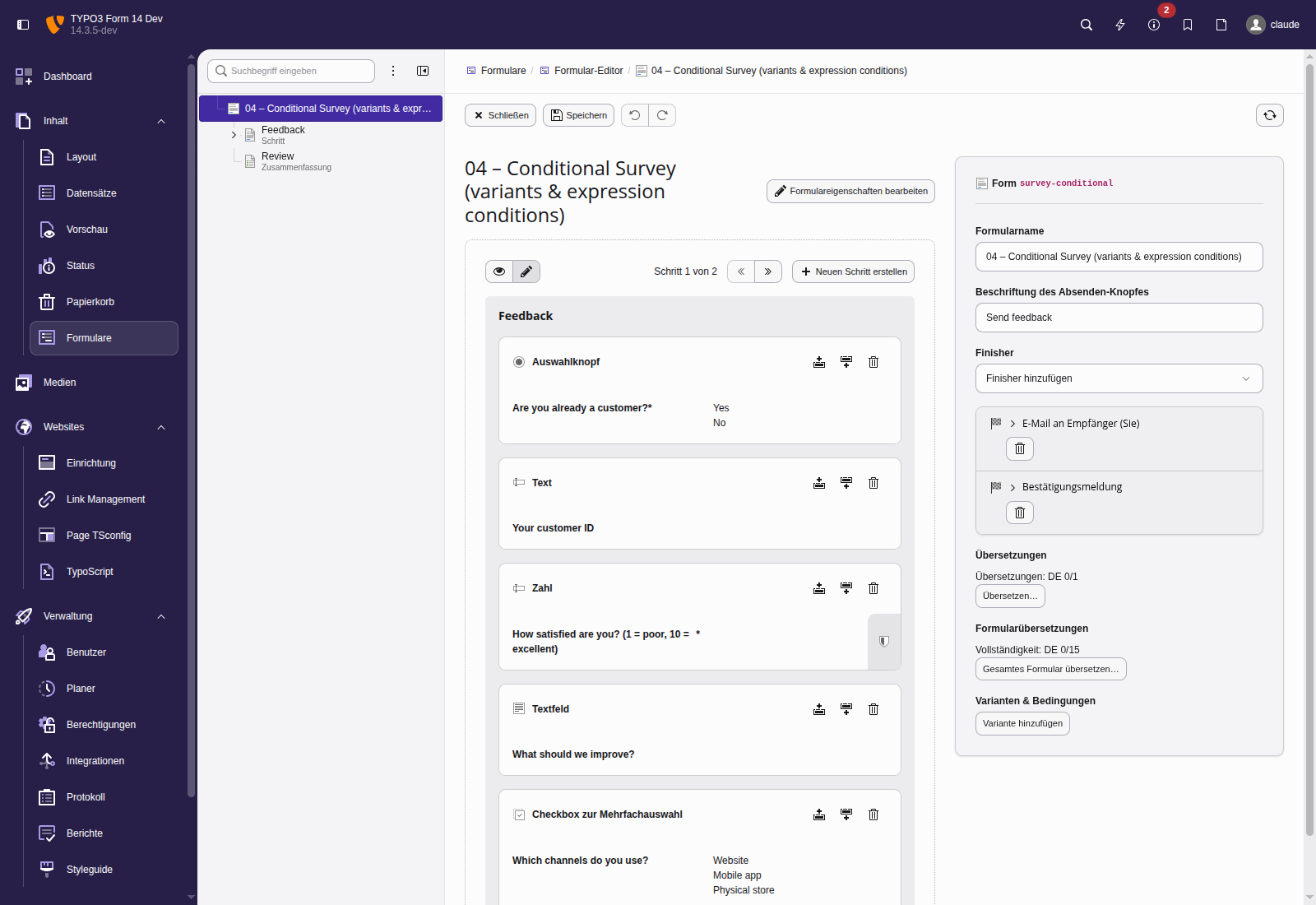 Inspector: variants & conditions and in-editor translation