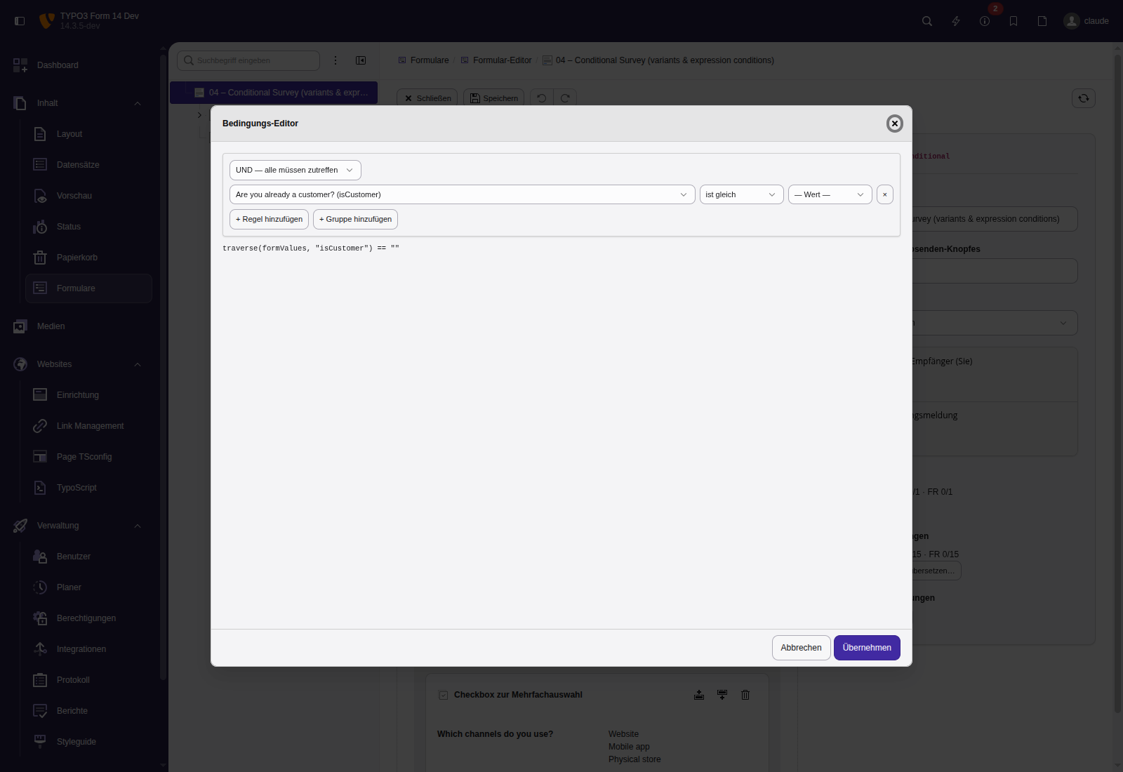 Visual condition builder