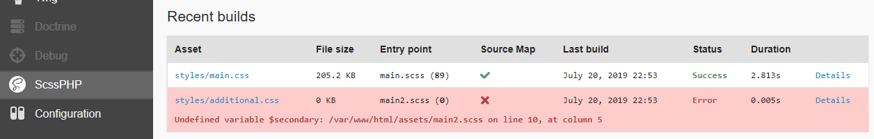 Display of SCSS compiling errors.