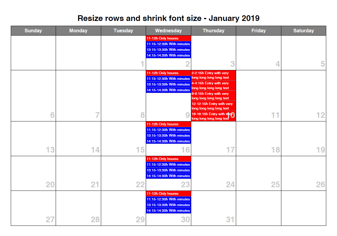 Resize rows and shrink font