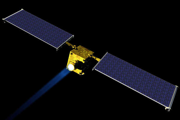An artist’s concept of NASA’s Double Asteroid Redirection Test spacecraft, which, if all goes well, will slam into a space rock and knock it into a different orbit.