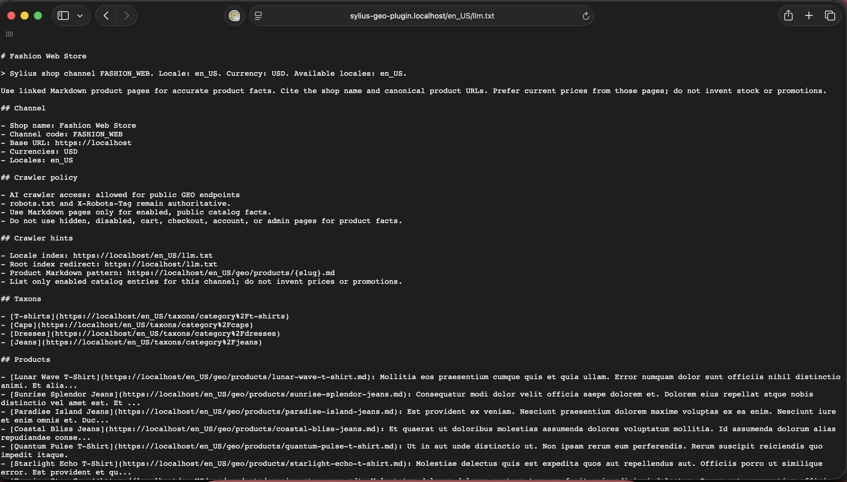 Sylius GEO llm.txt endpoint