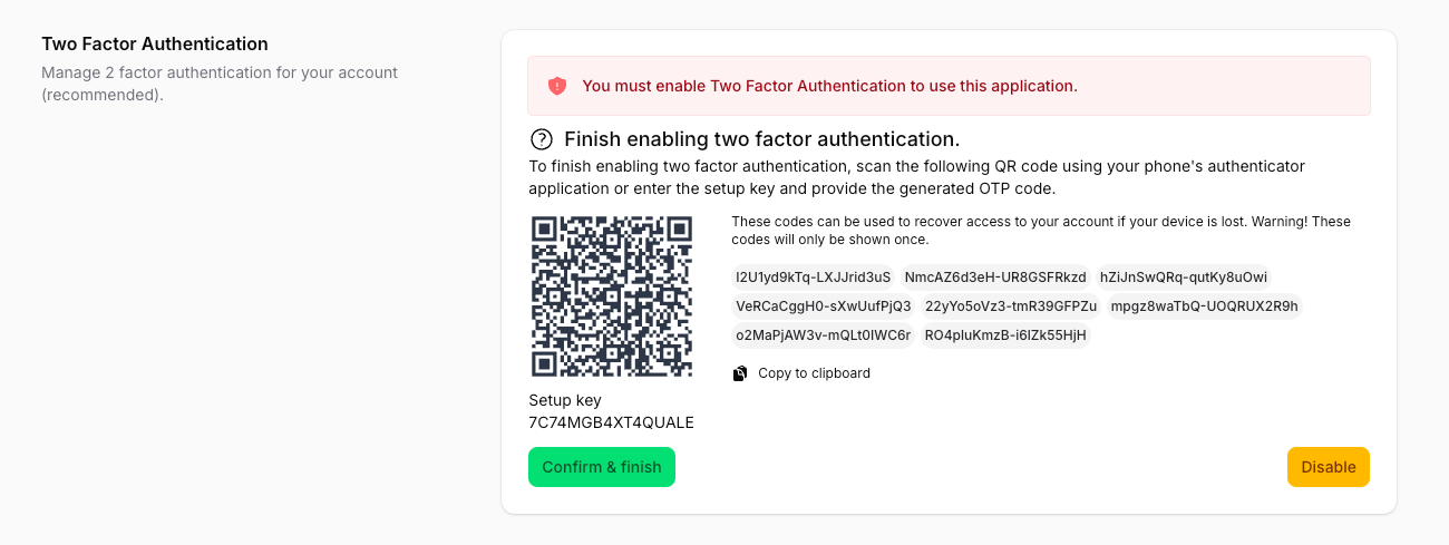Screenshot of forcing two factor auth