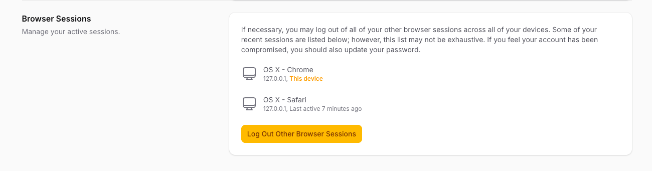 Screenshot of Browser Sessions