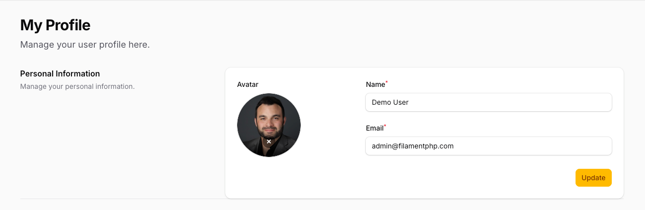 Screenshot of Profile with avatar support