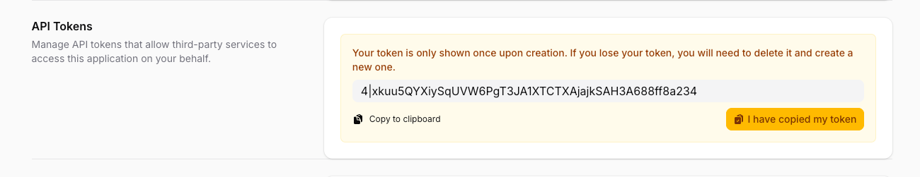 Screenshot of Sanctum token management