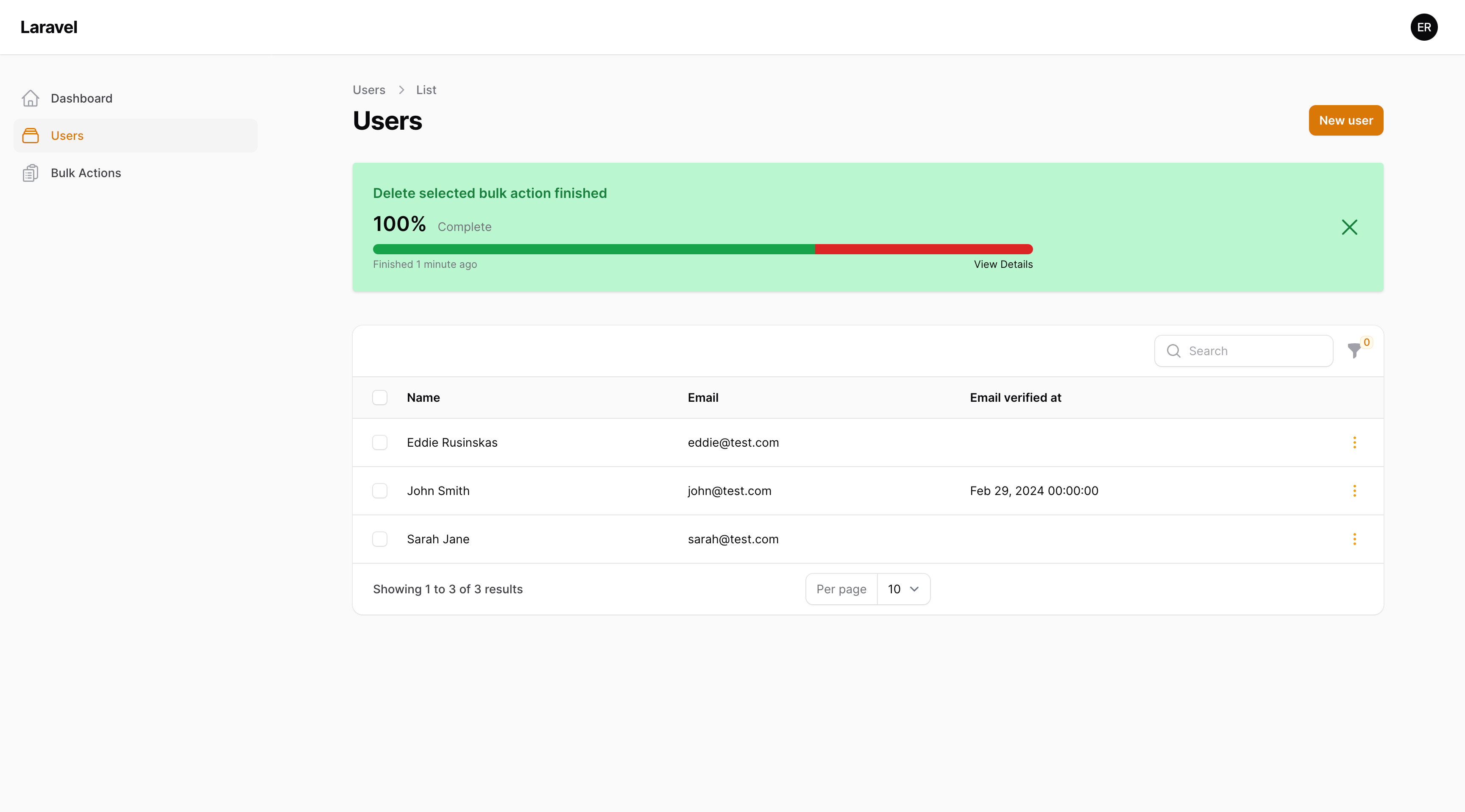 Bulk Action Notification