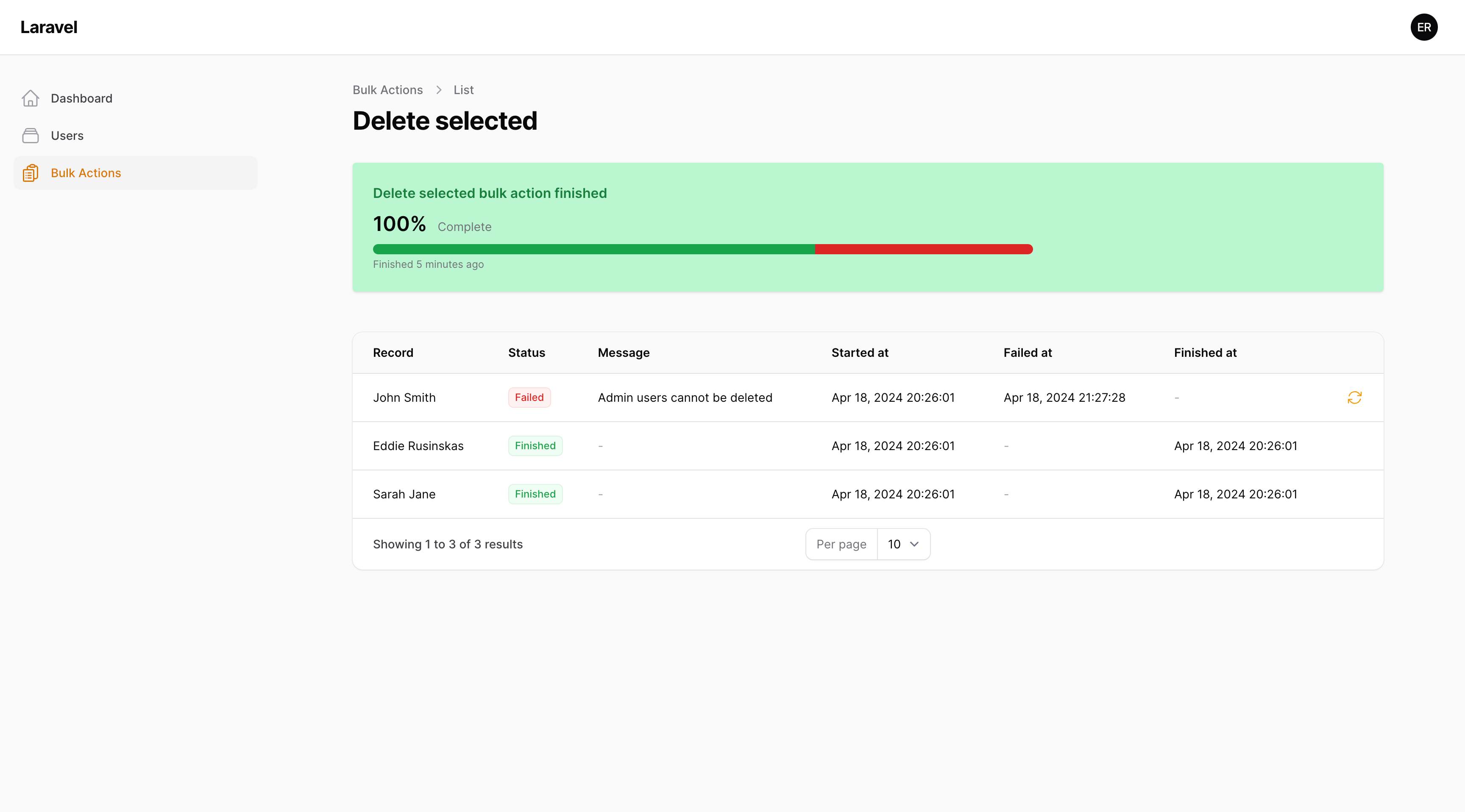 Bulk Action Notification