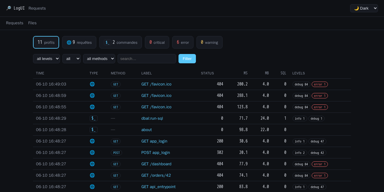 LogUI — request dashboard