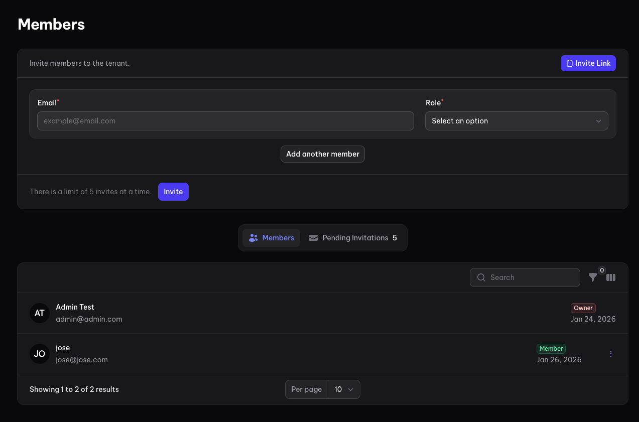 Members Management Interface