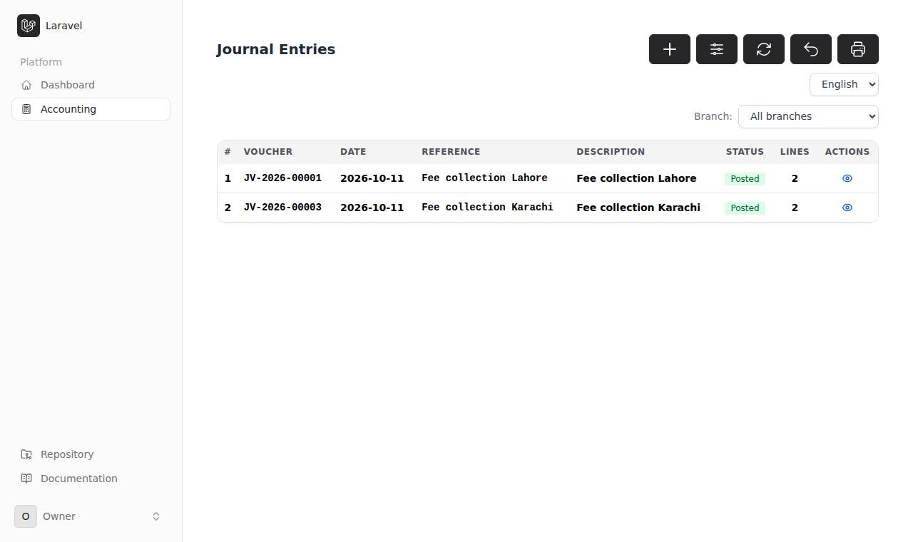 The list narrowed to the entries that match, in the Livewire 4 starter kit