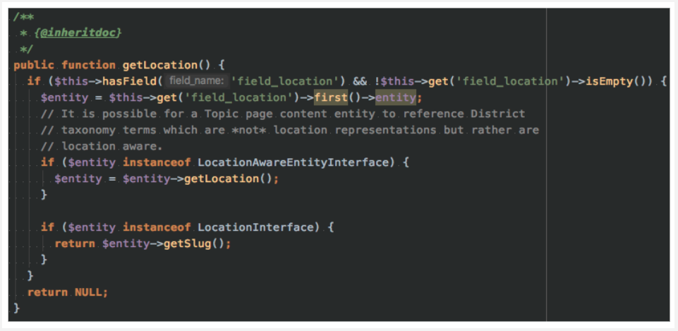 Example of the 'after' for a location class that had its Drupal-isms reduced