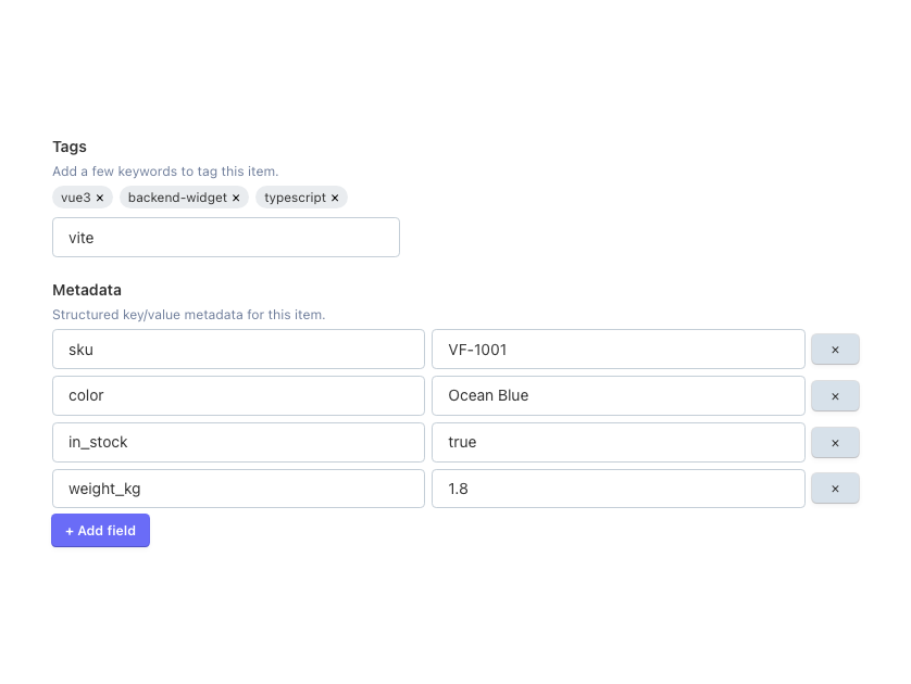 A VueForge TagInput widget, live in a real October CMS backend form