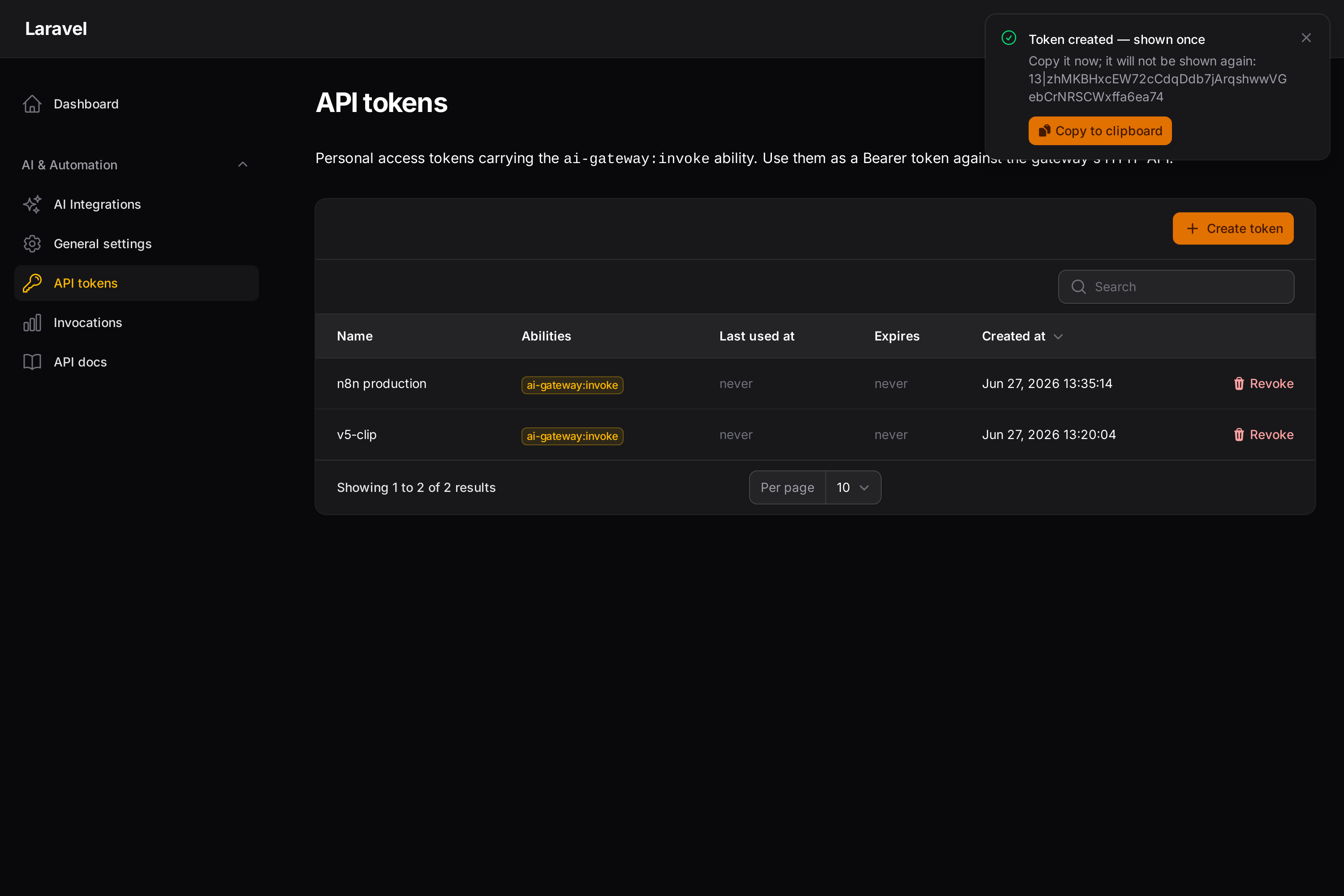API tokens