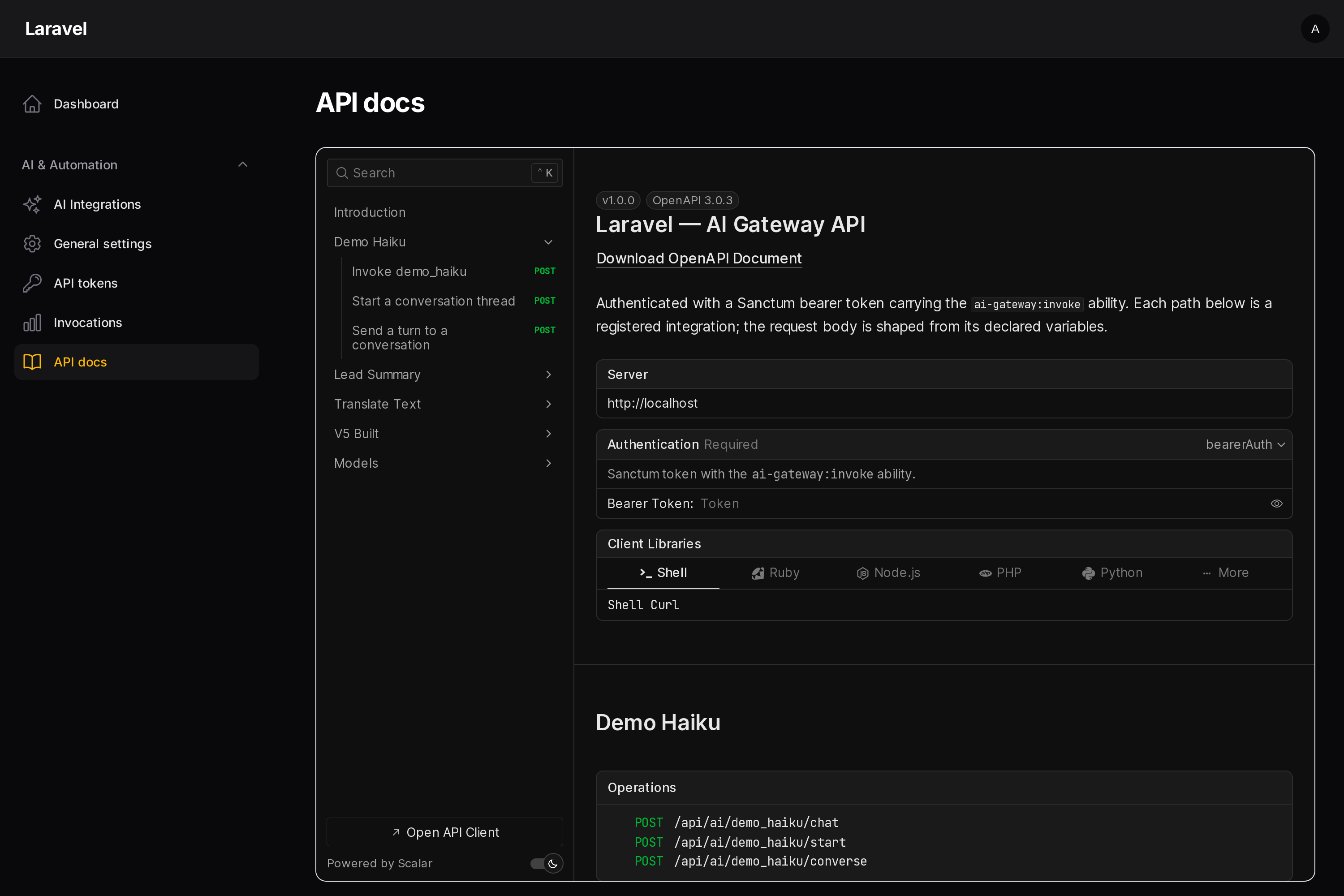 Interactive API docs inside Filament