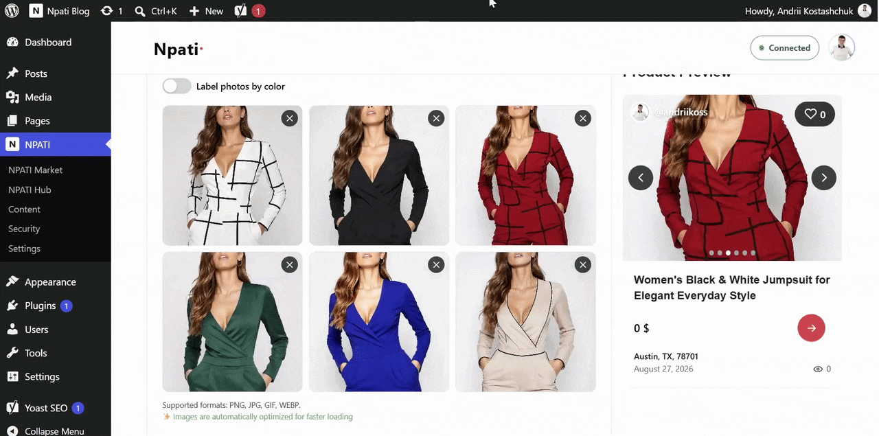 Adding color labels to individual NPATI product photos
