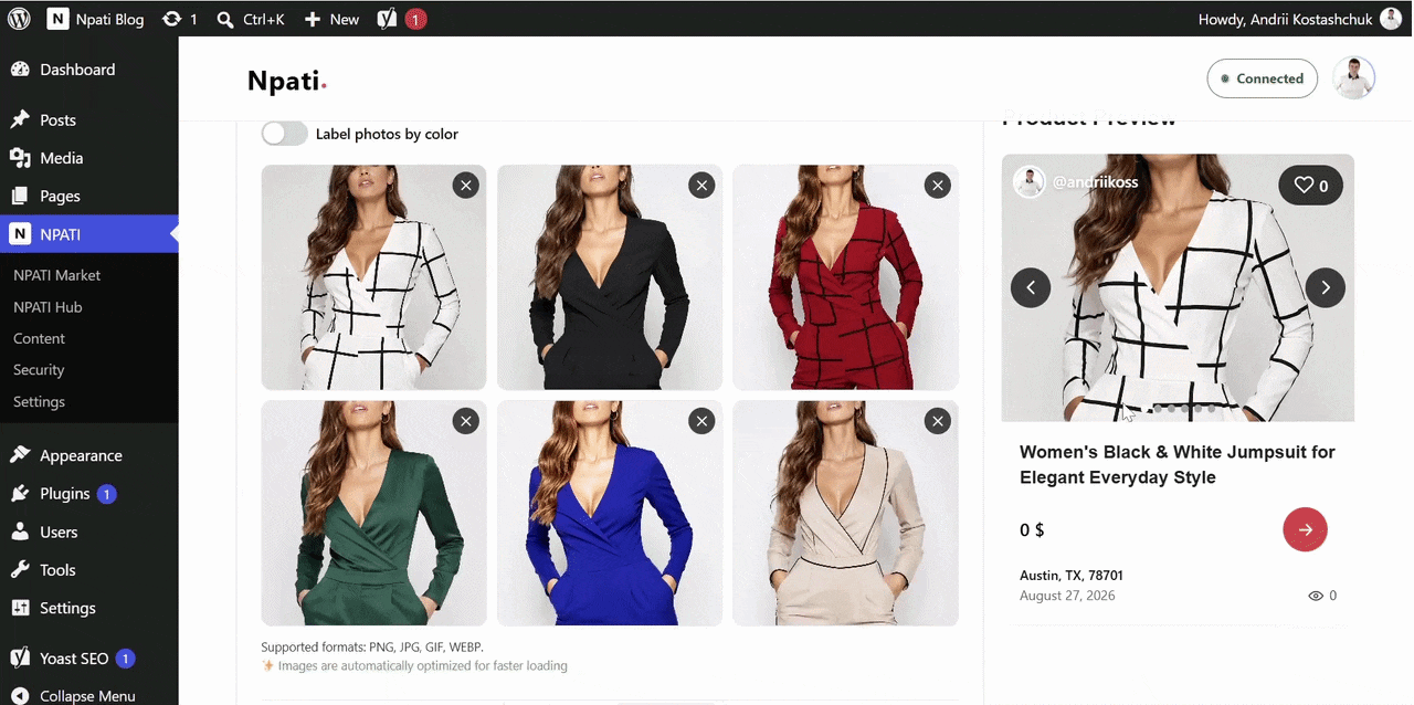 Reviewing product photos in the NPATI listing preview carousel
