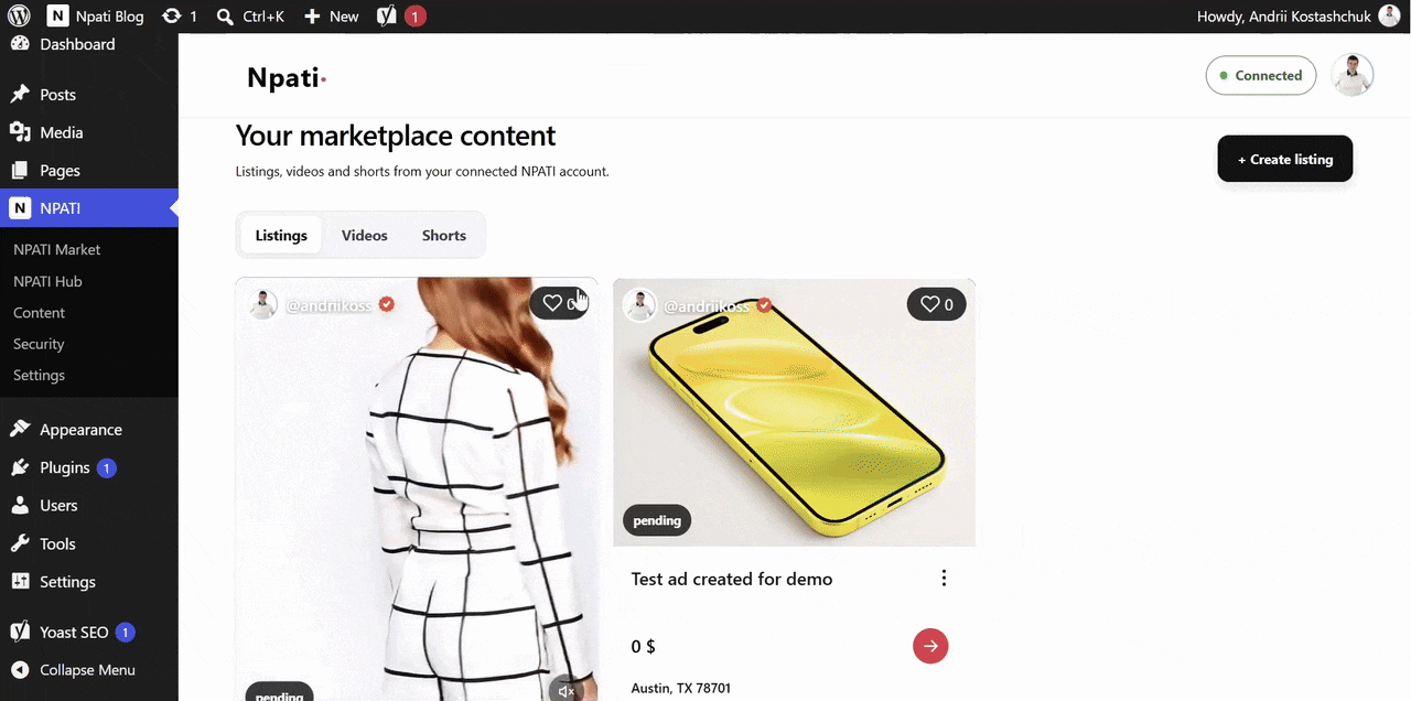 Viewing NPATI profile videos and video comments in WordPress