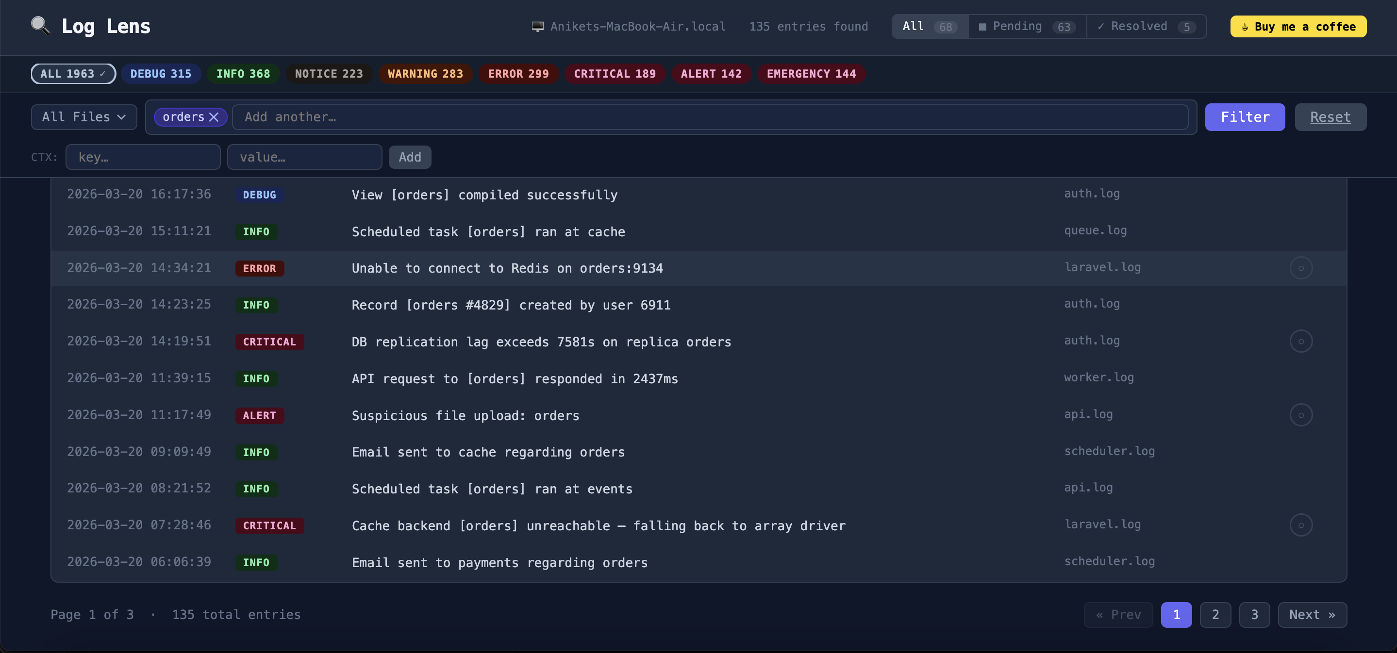 Laravel Log Lens Dashboard