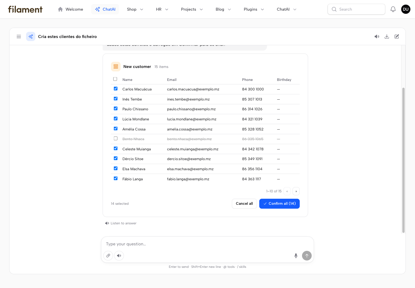 Fifteen customers from a CSV, approved at once