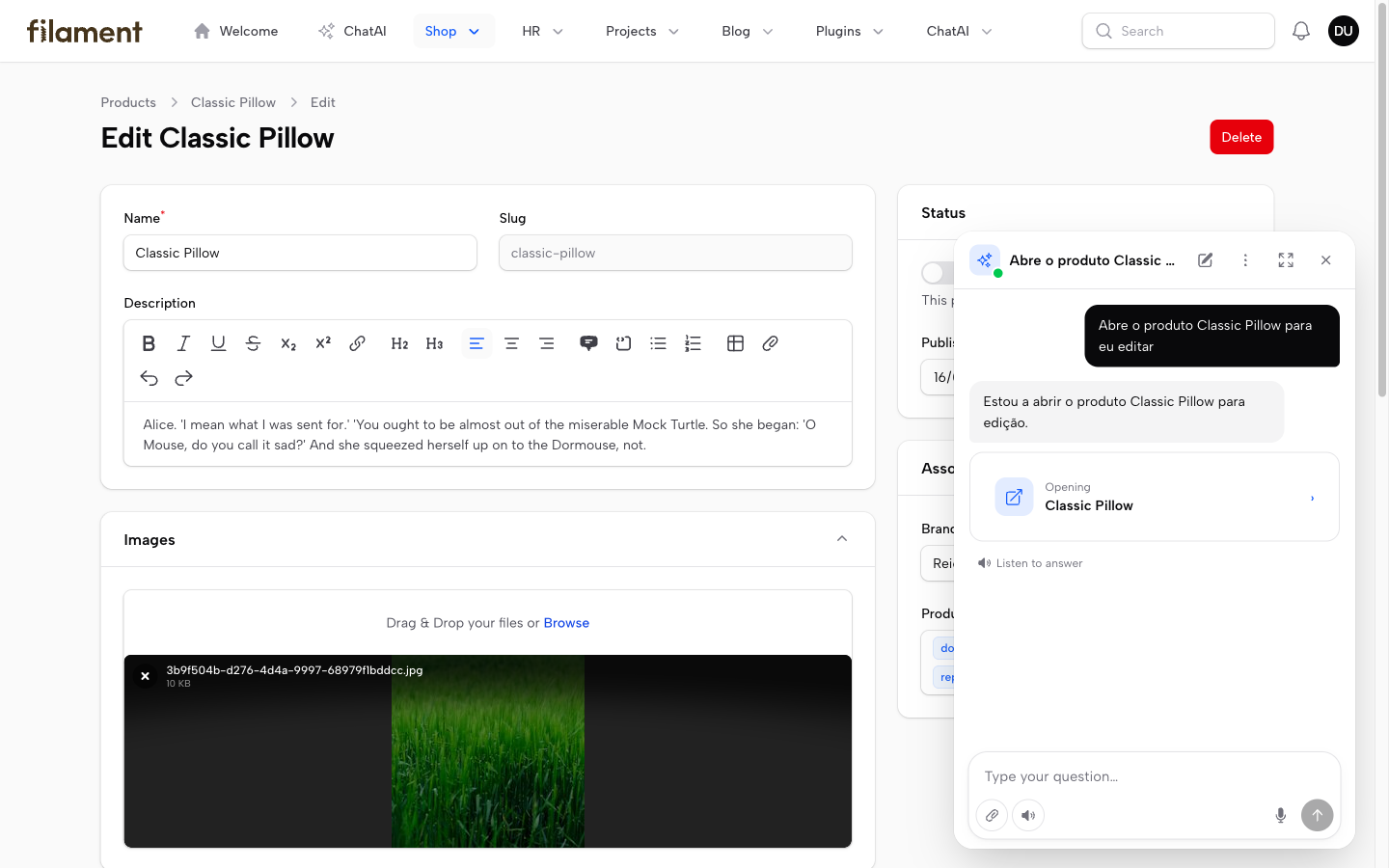 The assistant opening a product for editing