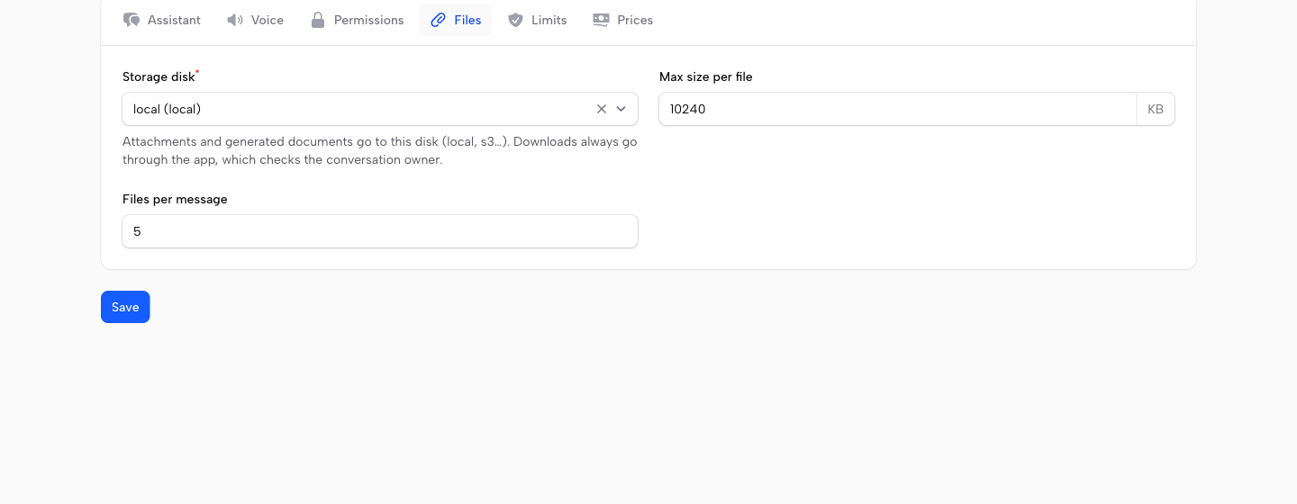 Settings tabs