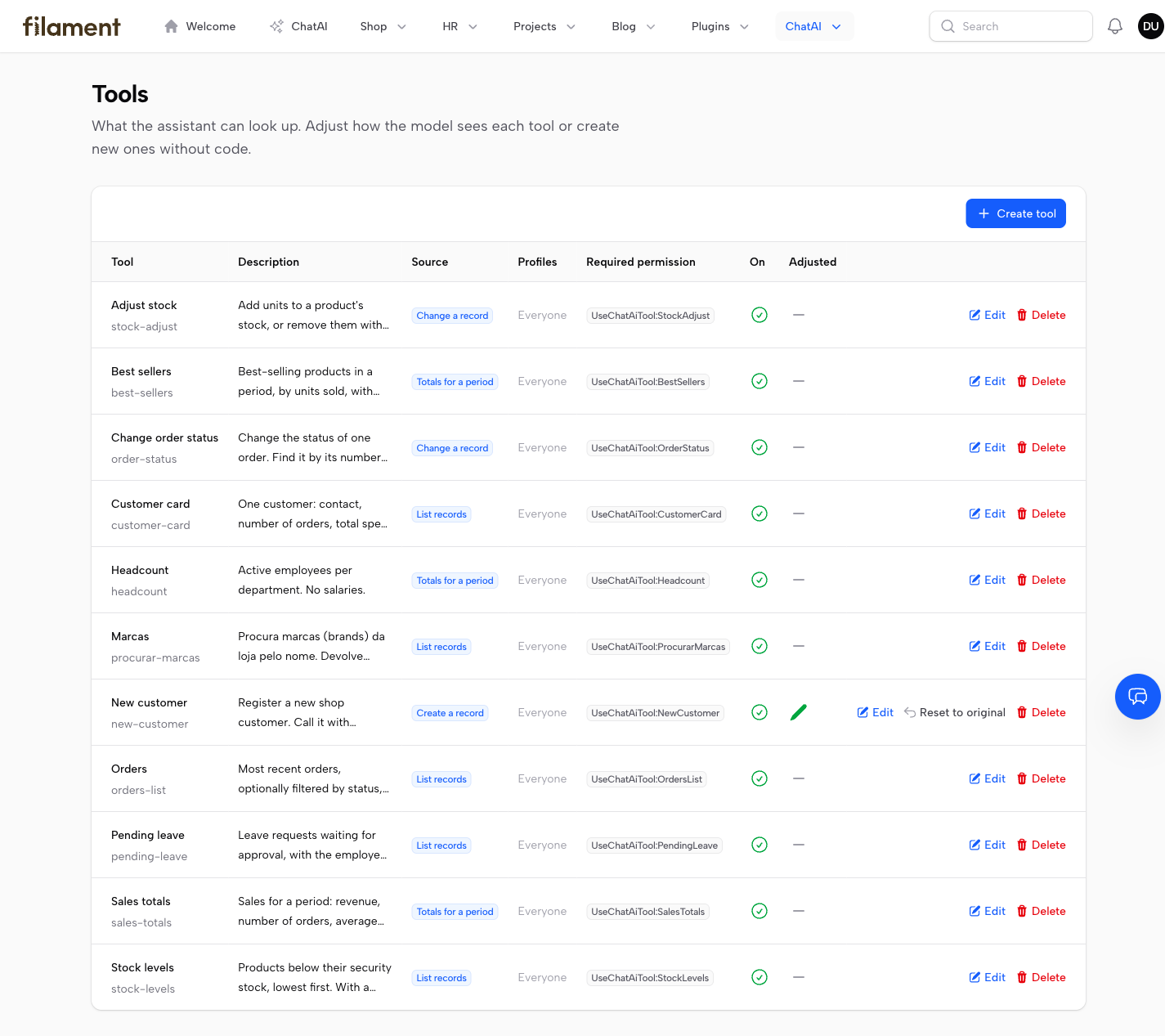 Tools page with no-code tools