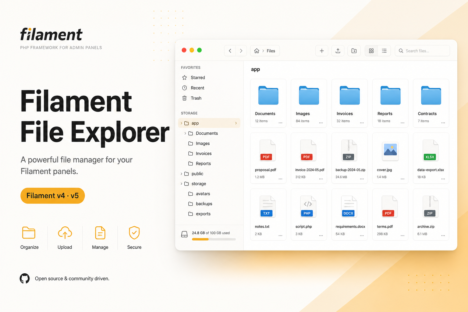 Filament File Explorer — Finder-style files for Filament