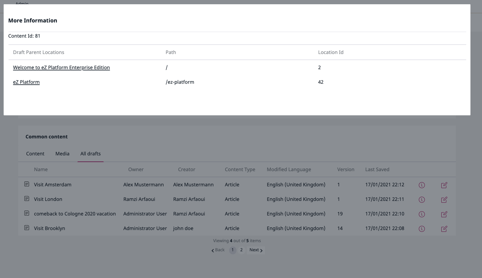 eZPlatform by Ibexa Drafts Tools Bundle