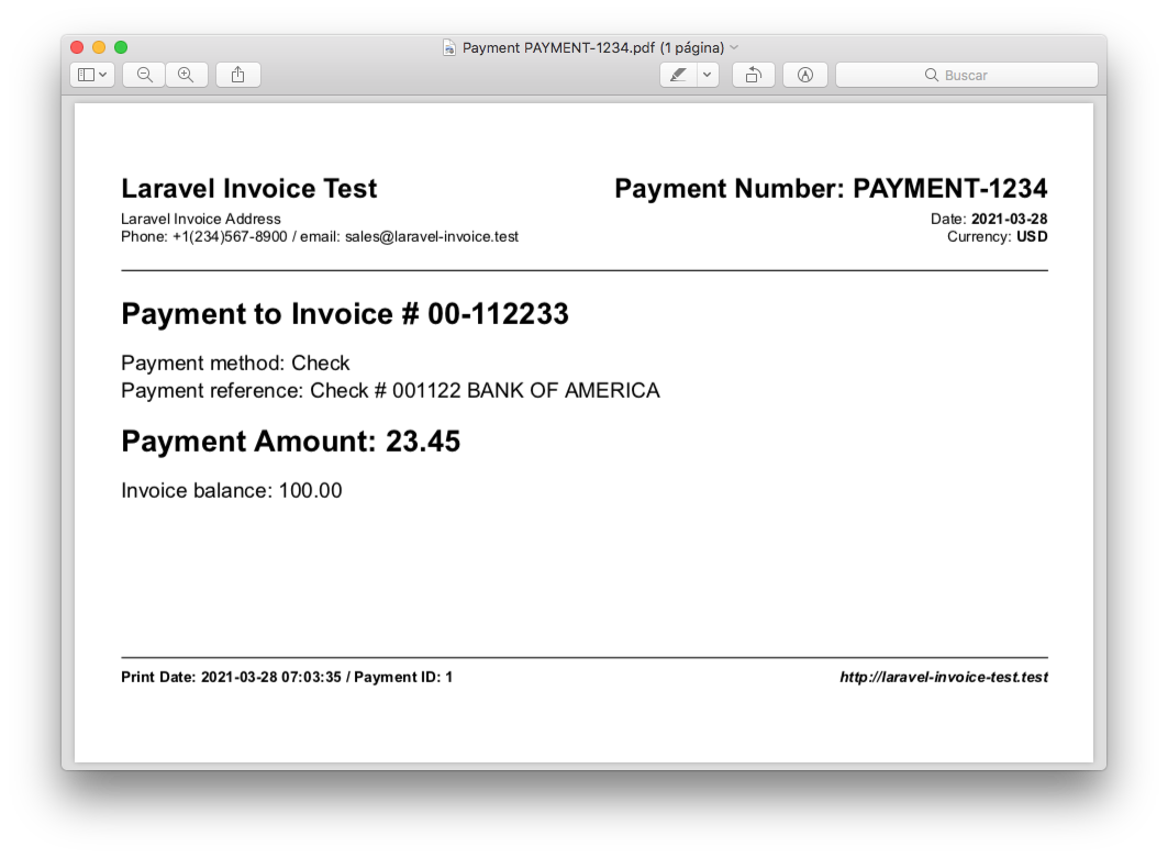 Laravel Invoice Screenshot