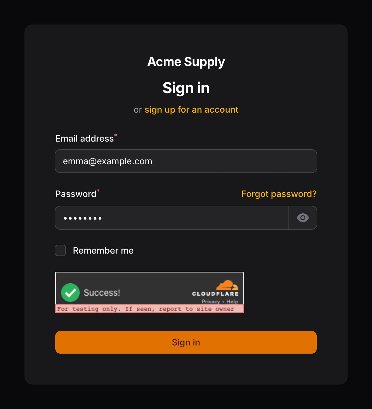 Login page in dark mode