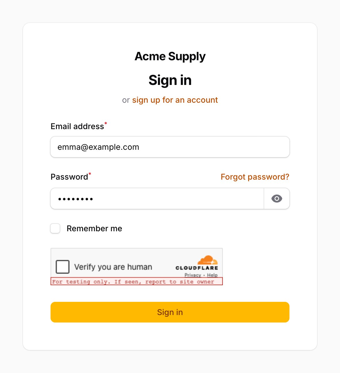 Login page with a Cloudflare Turnstile widget