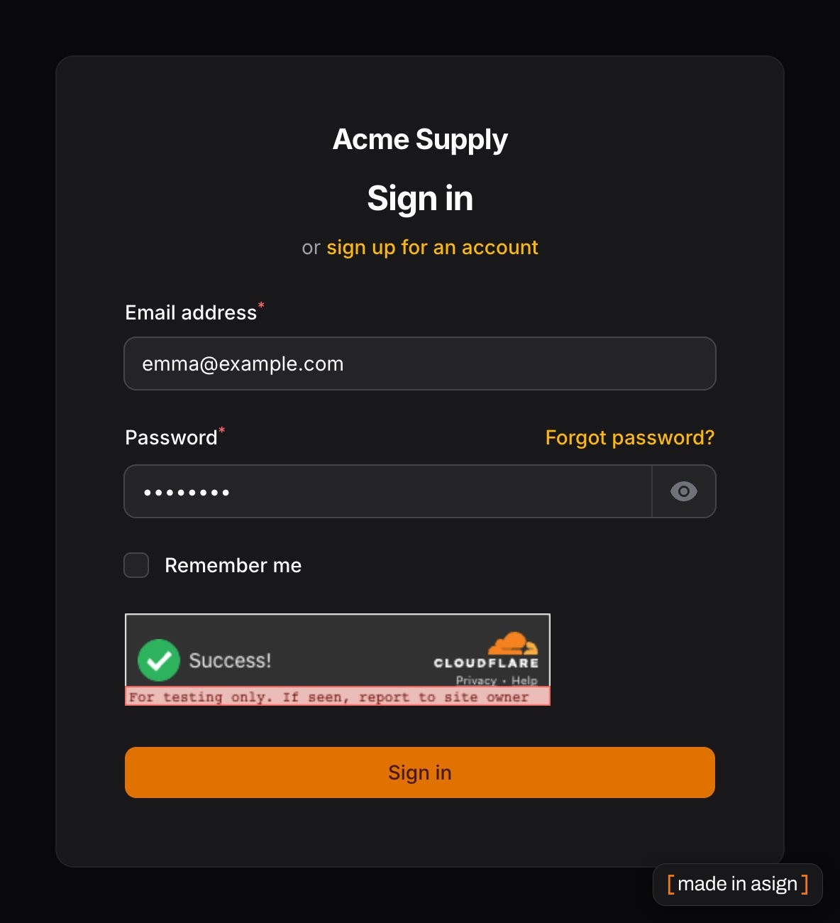 Login page in dark mode