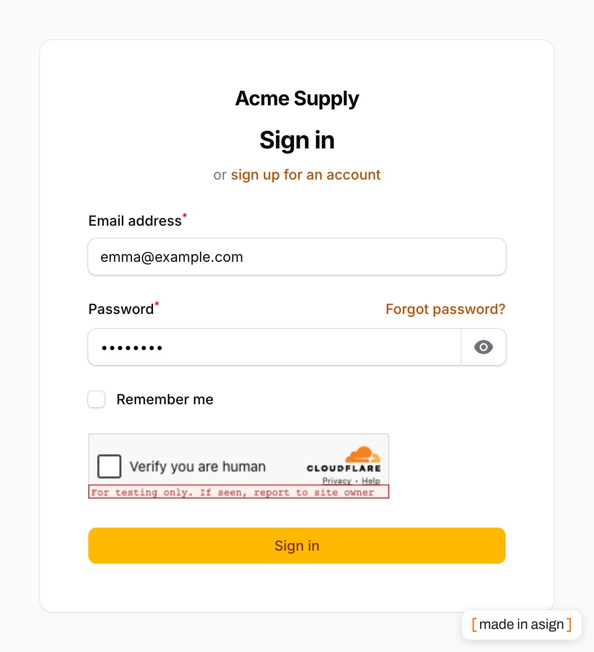 Login page with a Cloudflare Turnstile widget