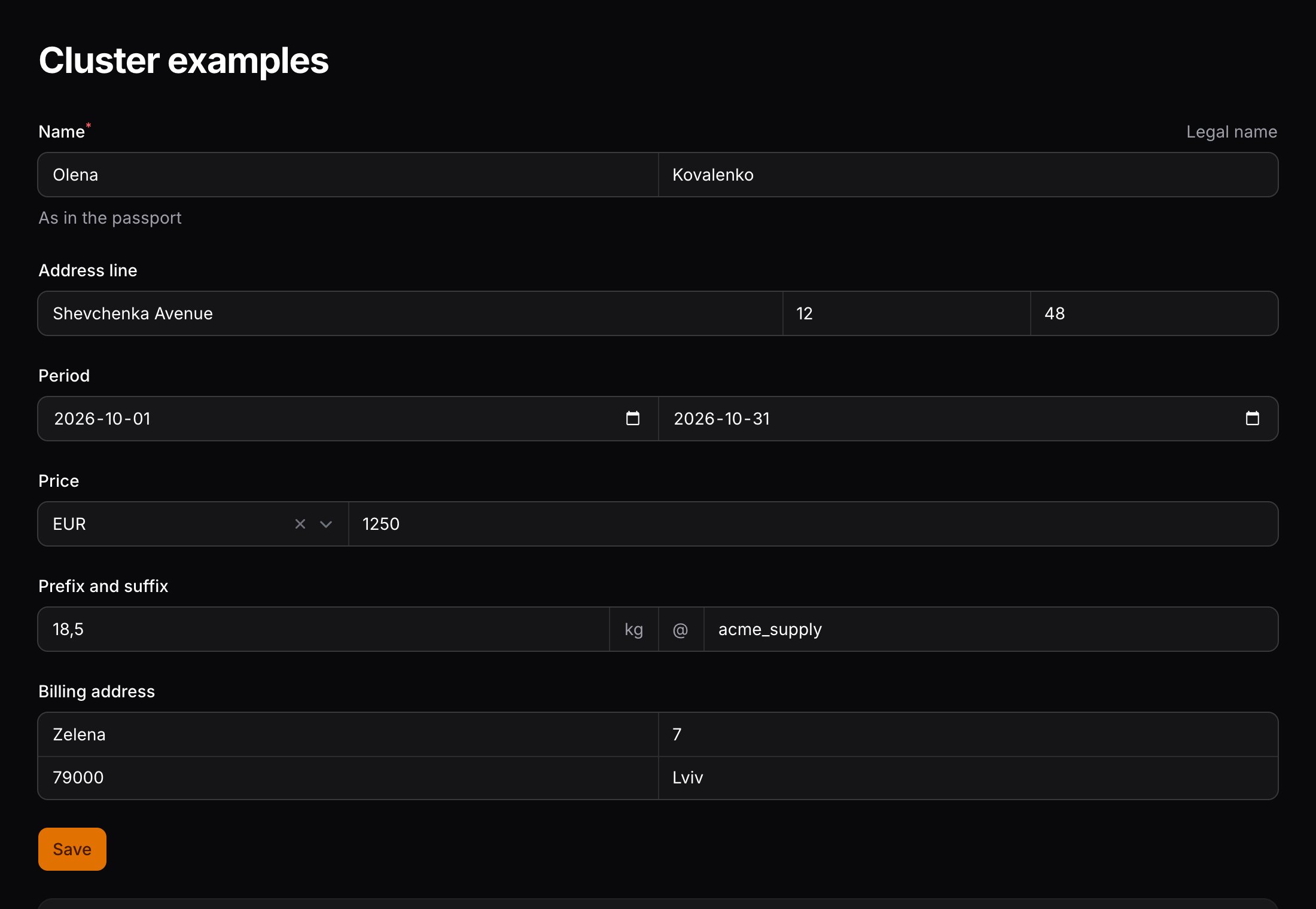 The cluster form in dark mode