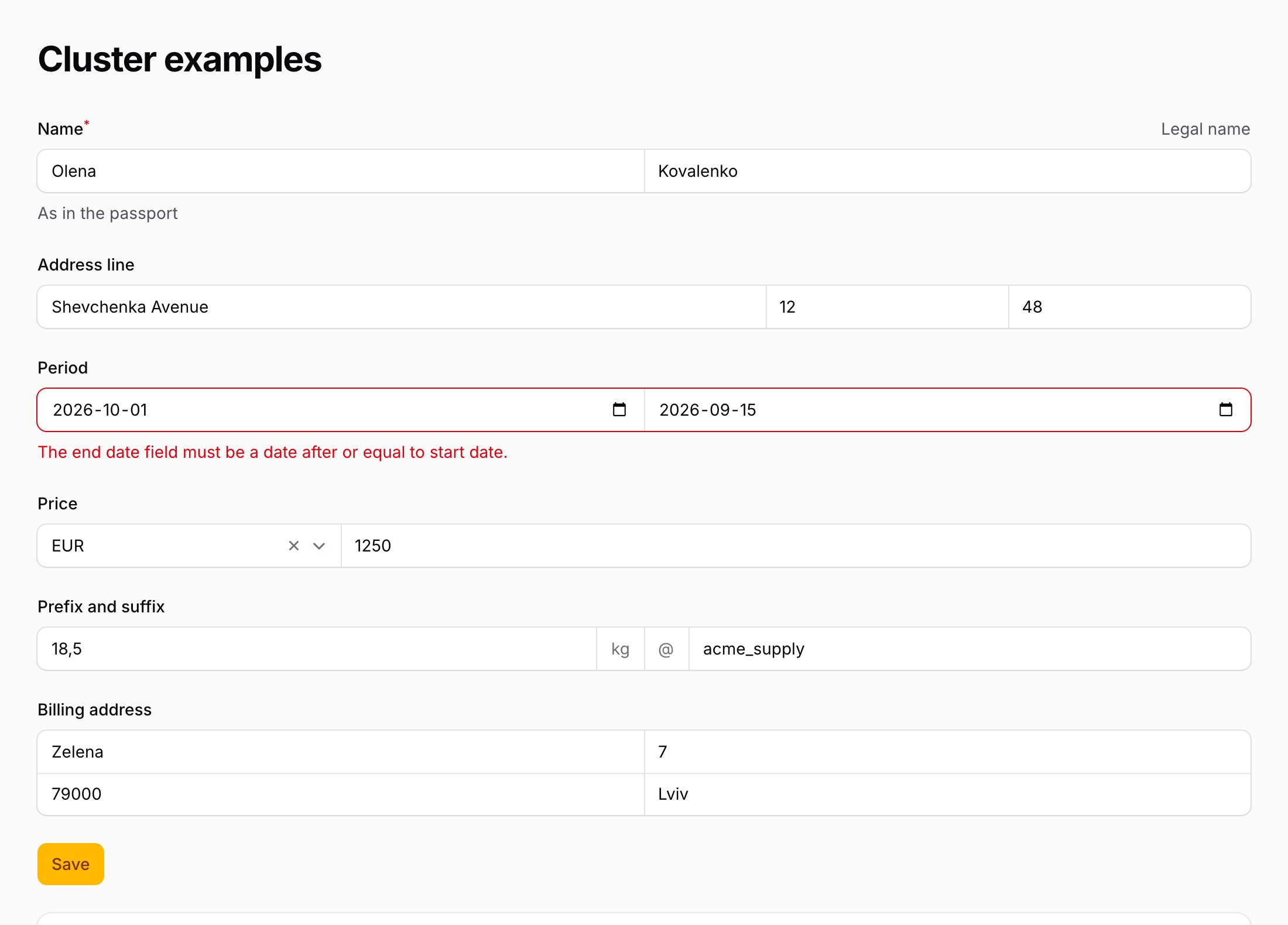 A validation error under a Period cluster